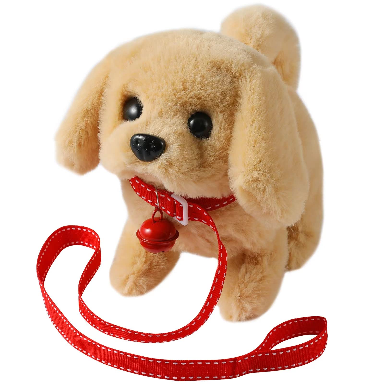 KSABVAIA plush golden retriever toy walking for lively pretend play.