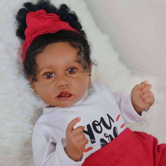 KSBD Realistic Reborn Baby Doll Black Girl with soft weighted body for nurturing pretend play