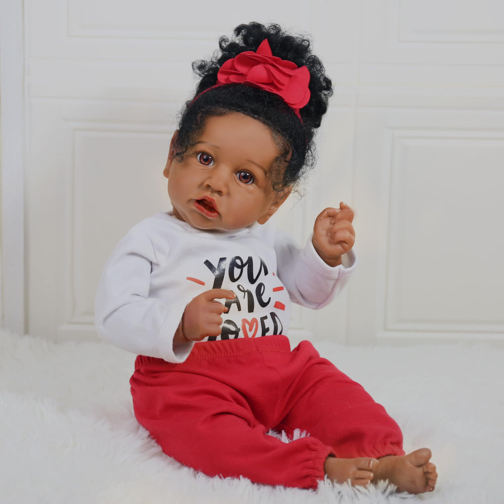 KSBD Black Girl Reborn Doll hand-rooted eyes and lashes detail