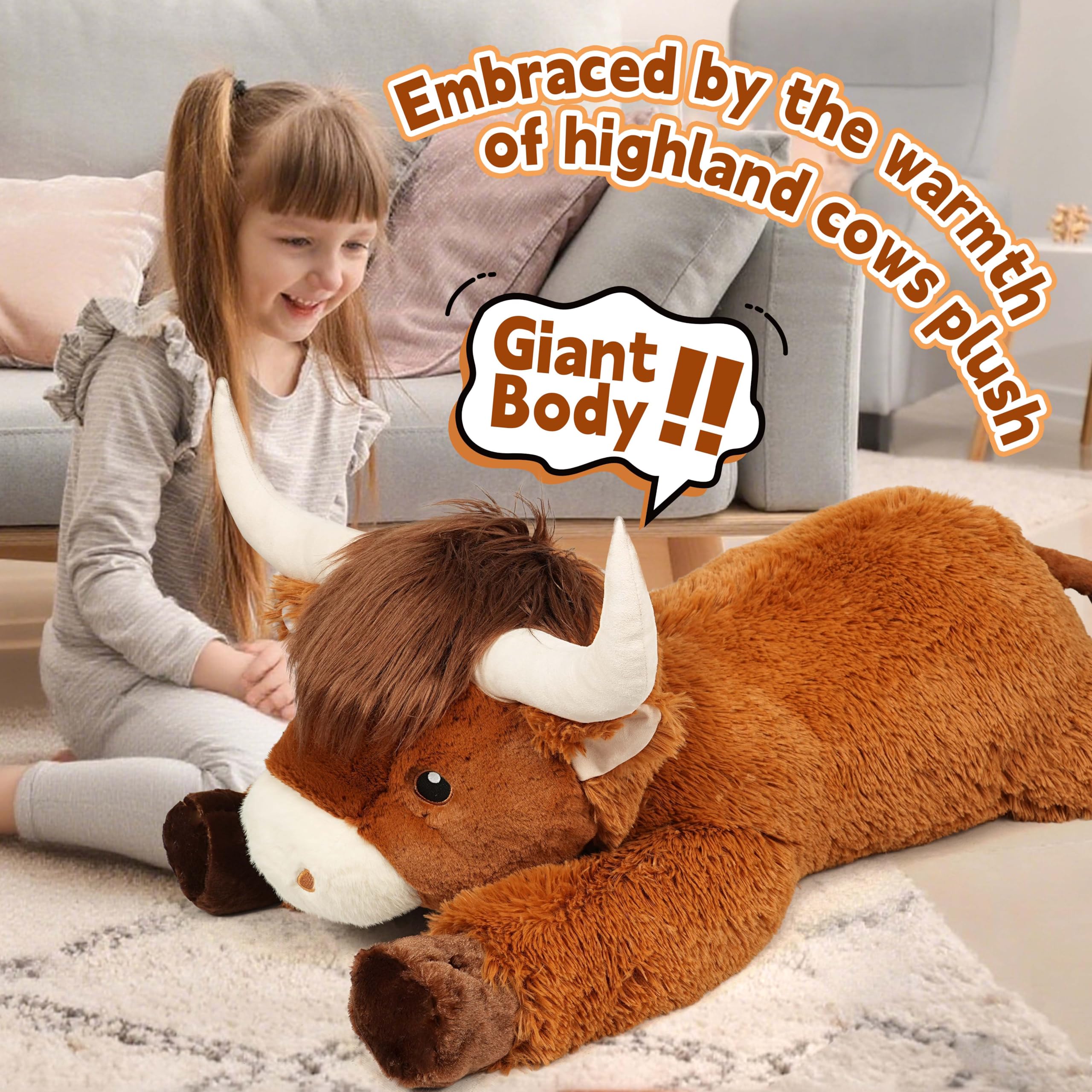 Ksidzas Highland Cow plush embroidered eyes and horns detail adds playful charm to any space