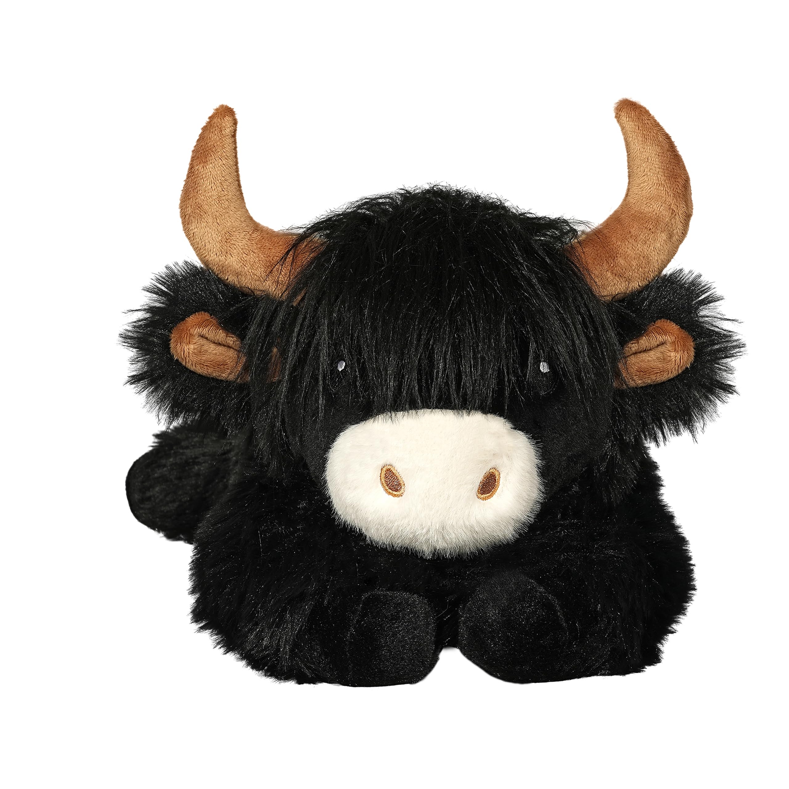 Ksidzas Highland Cow plush front view shows fluffy fur and inviting hug.