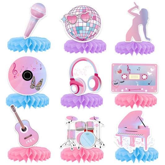 KSKSPE music lover honeycomb centerpiece with guitar motif for music-themed birthdays.
