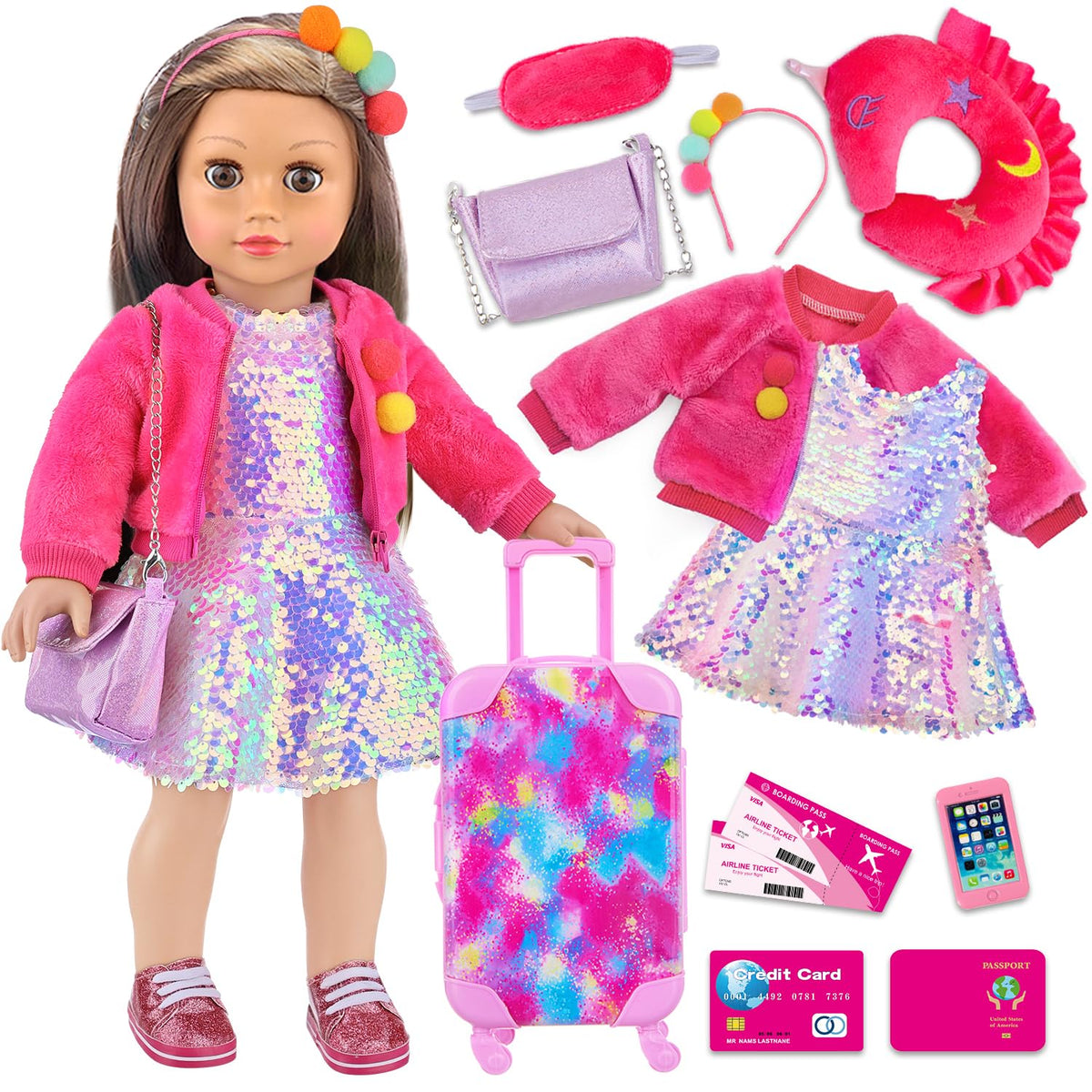 KT Fancy 18-inch doll travel suitcase open in pink for story-driven play