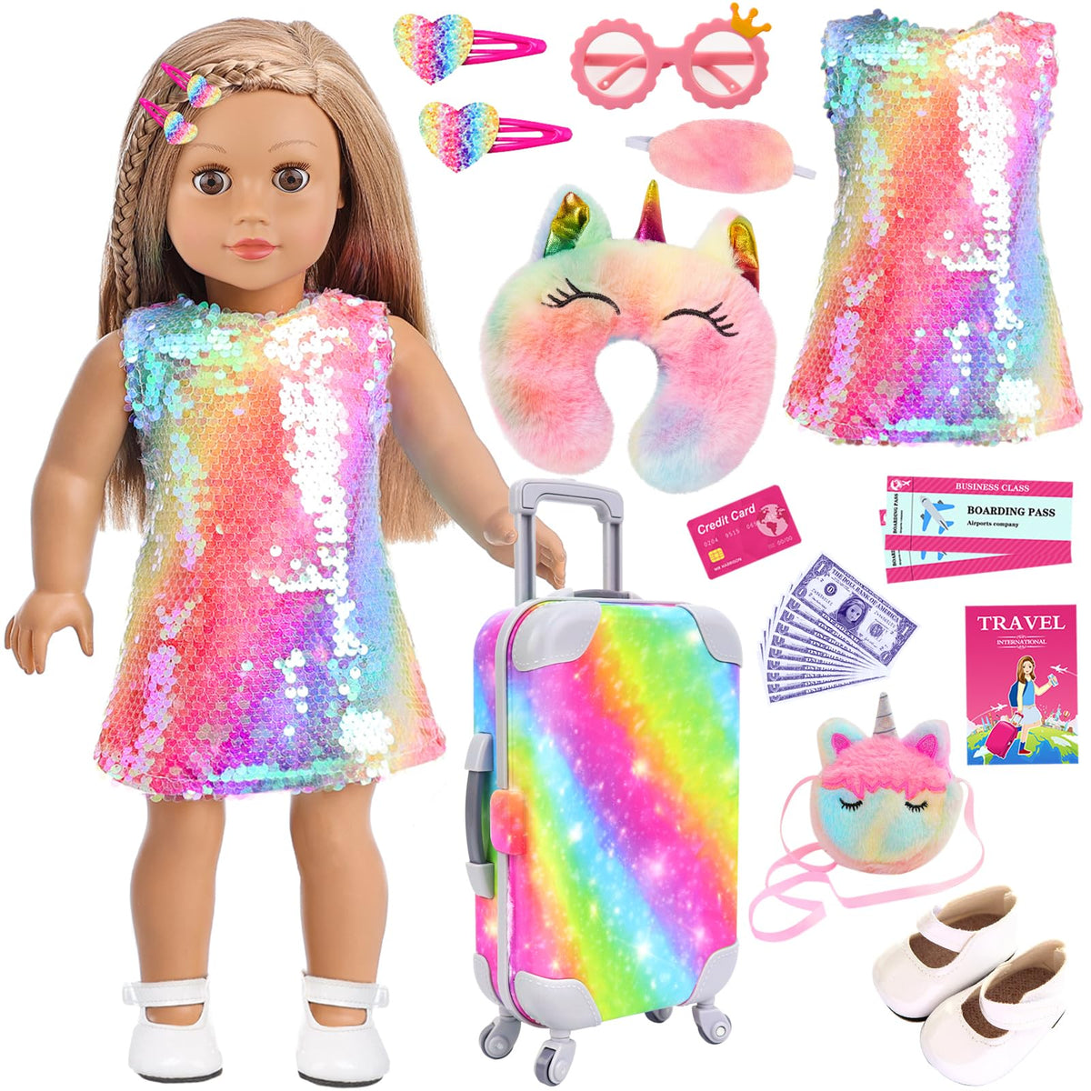 K.T. Fancy doll suitcase set sparks imaginative travel play for 18-inch dolls.