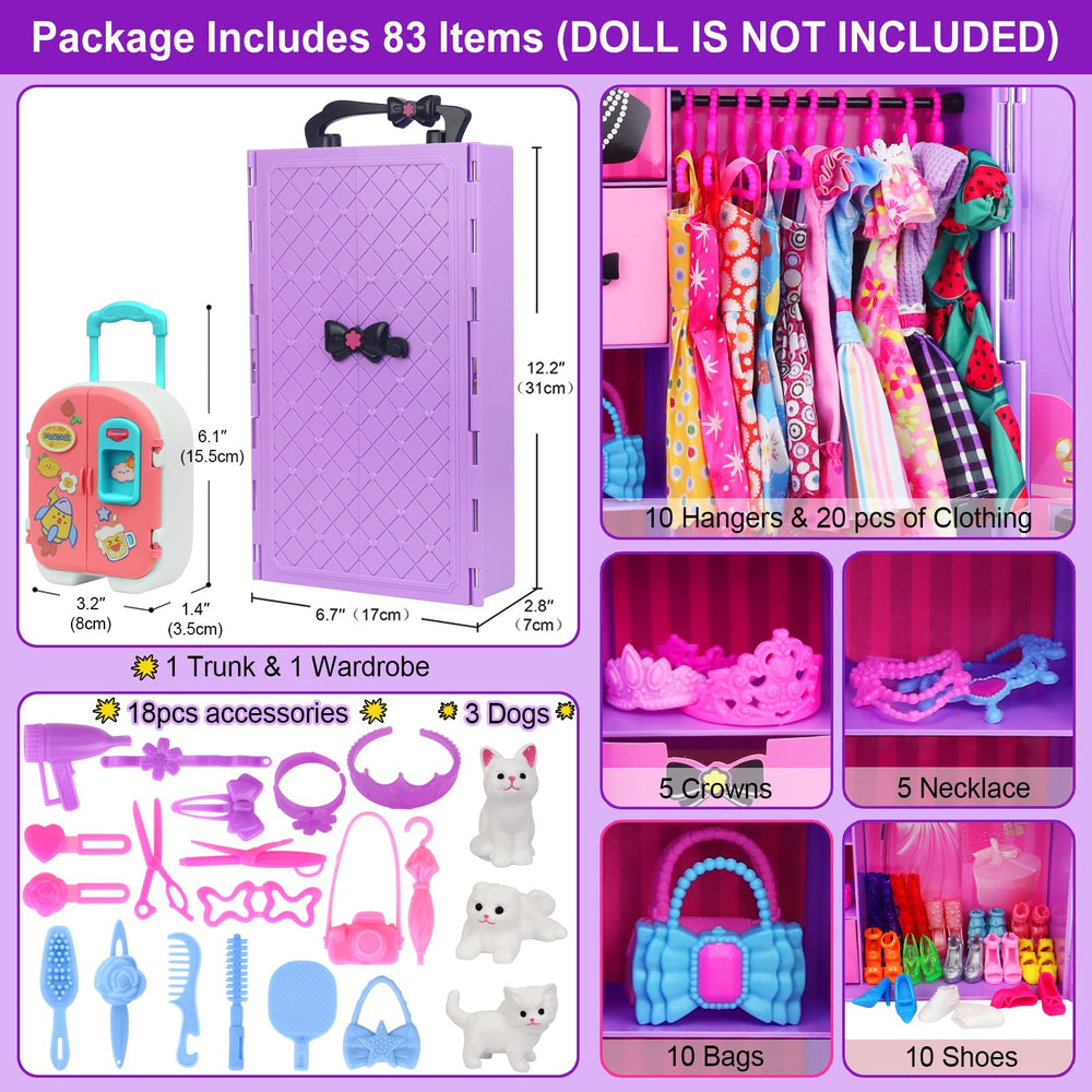 K.T. Fancy travel suitcase keeps doll clothes organized for on-the-go play.