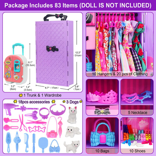 K.T. Fancy travel suitcase keeps doll clothes organized for on-the-go play.