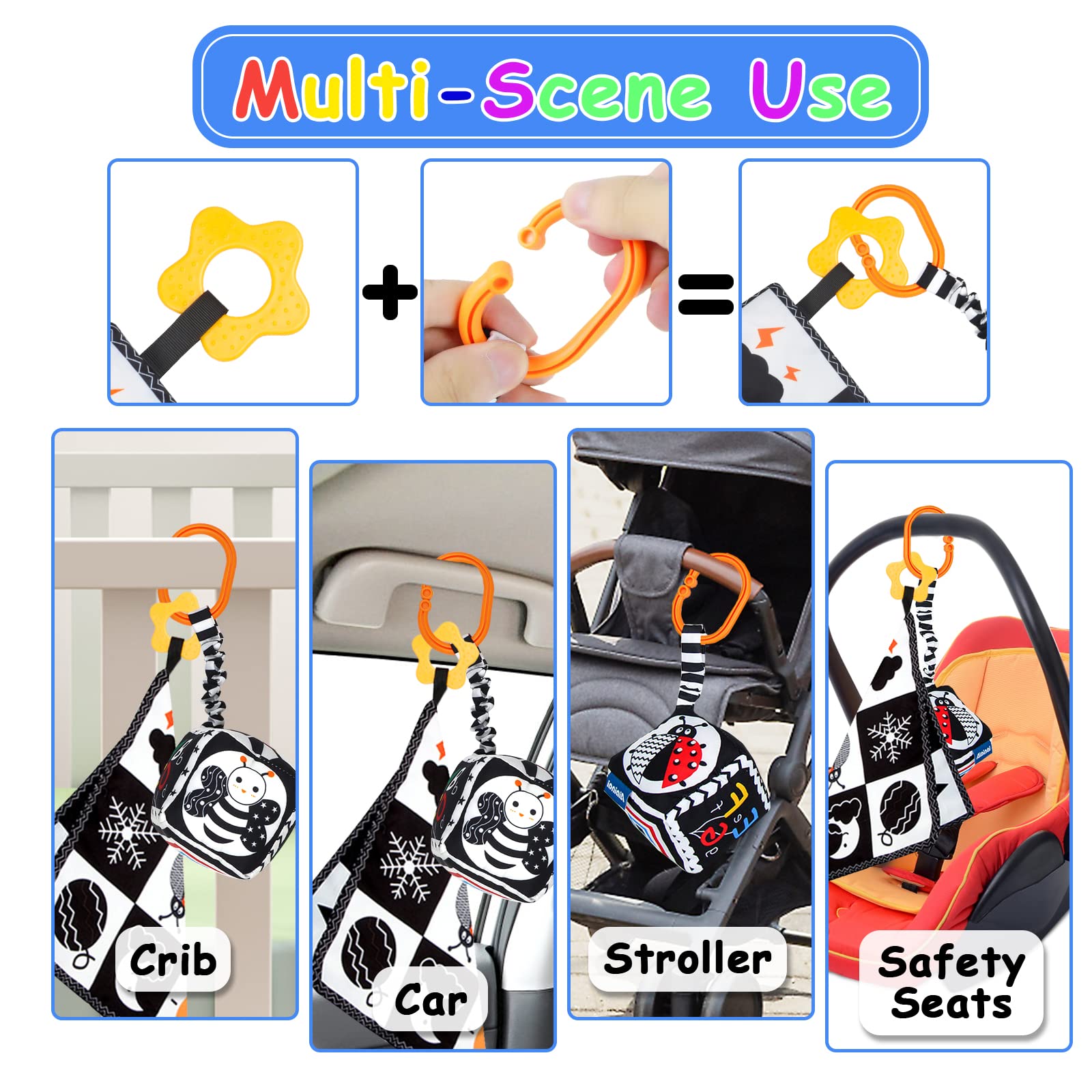 KUANGO Teether included to support grasping and safe chewing.
