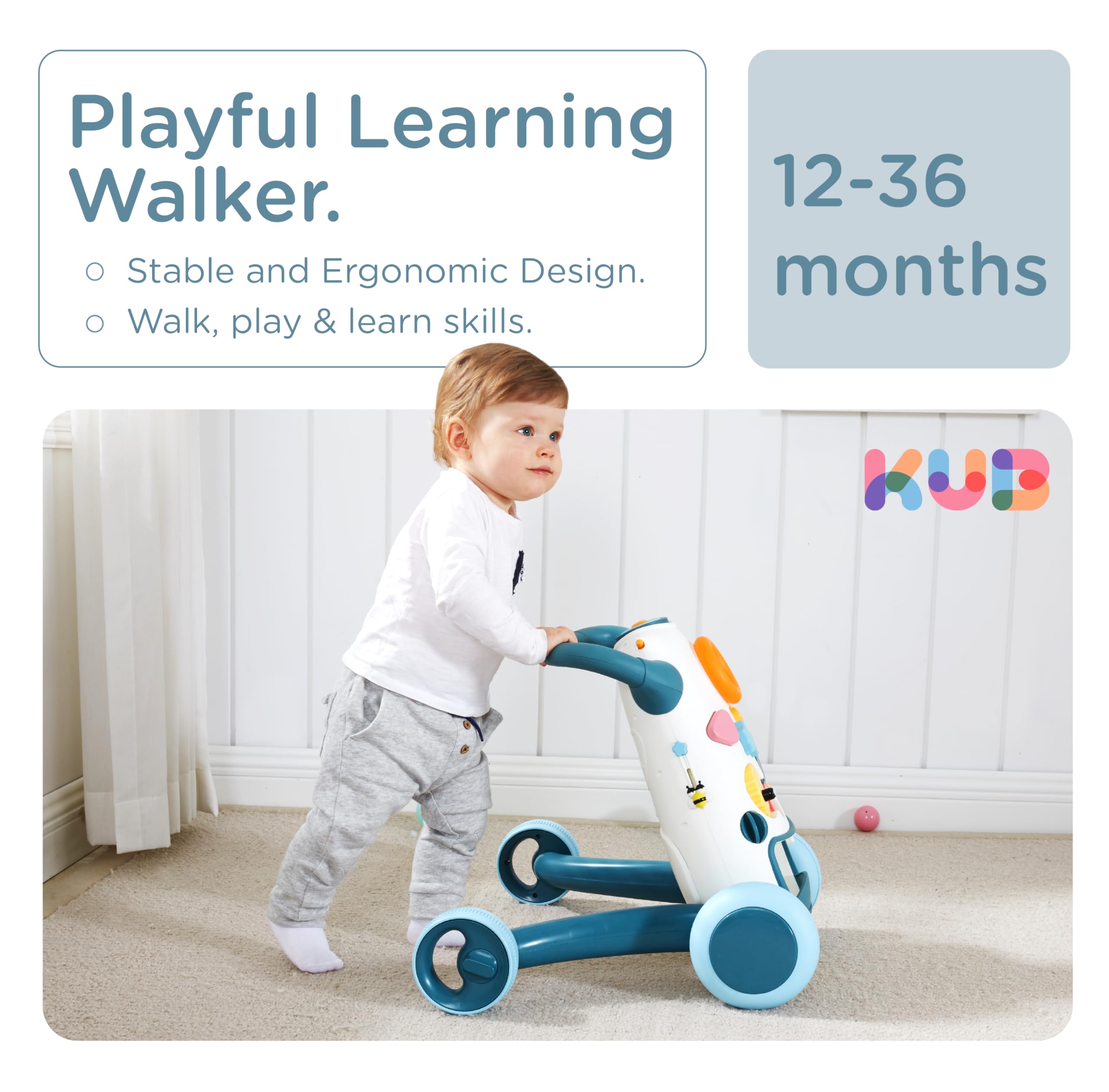 KUB Montessori Baby Walker ergonomic 42 cm handle supports easy grasp and comfortable pushing.