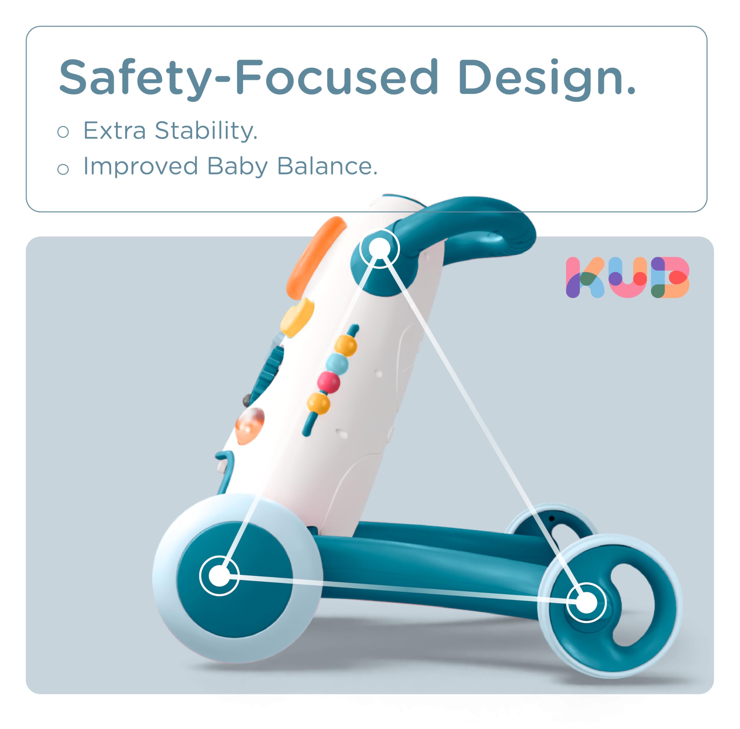 KUB Montessori Baby Walker triangular safety structure provides stable support.
