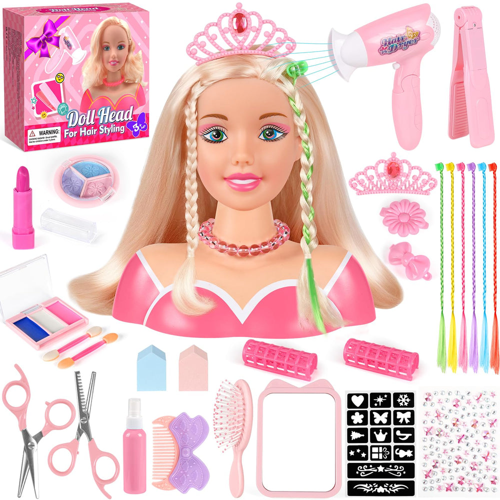 KUBUSFLY 44pcs doll head styling set for imaginative pretend play
