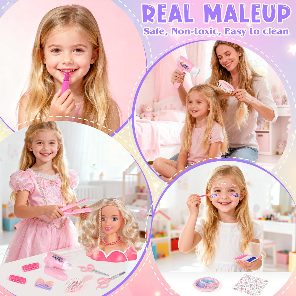 KUBUSFLY doll head with golden hair for easy combing and styling