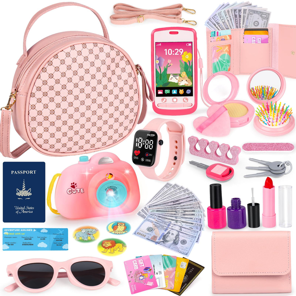KUBUSFLY toddler purse set with crossbody bag for stylish pretend play on the go.