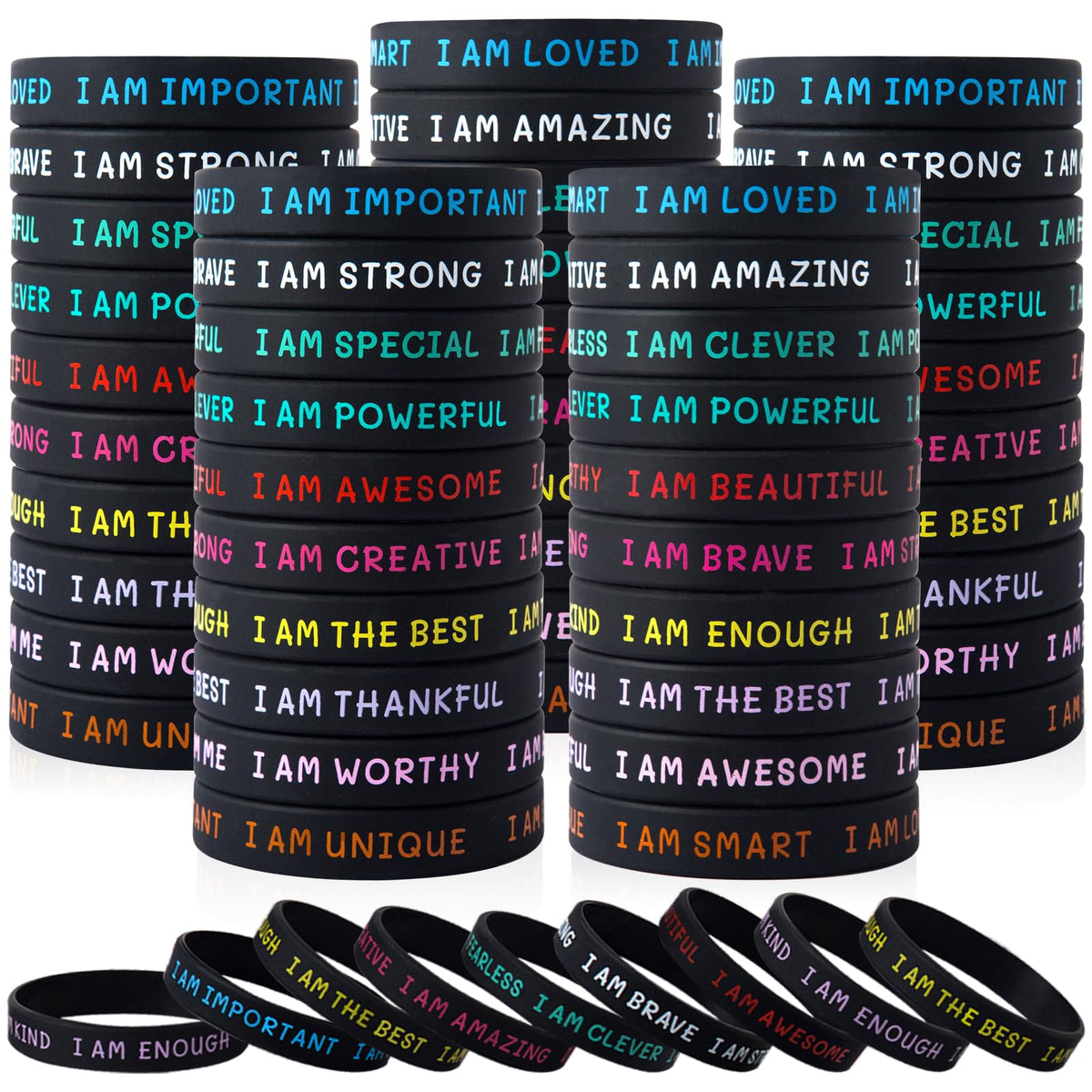 KUCLIN 100-piece inspirational wristbands for daily wear and sharing with classmates.