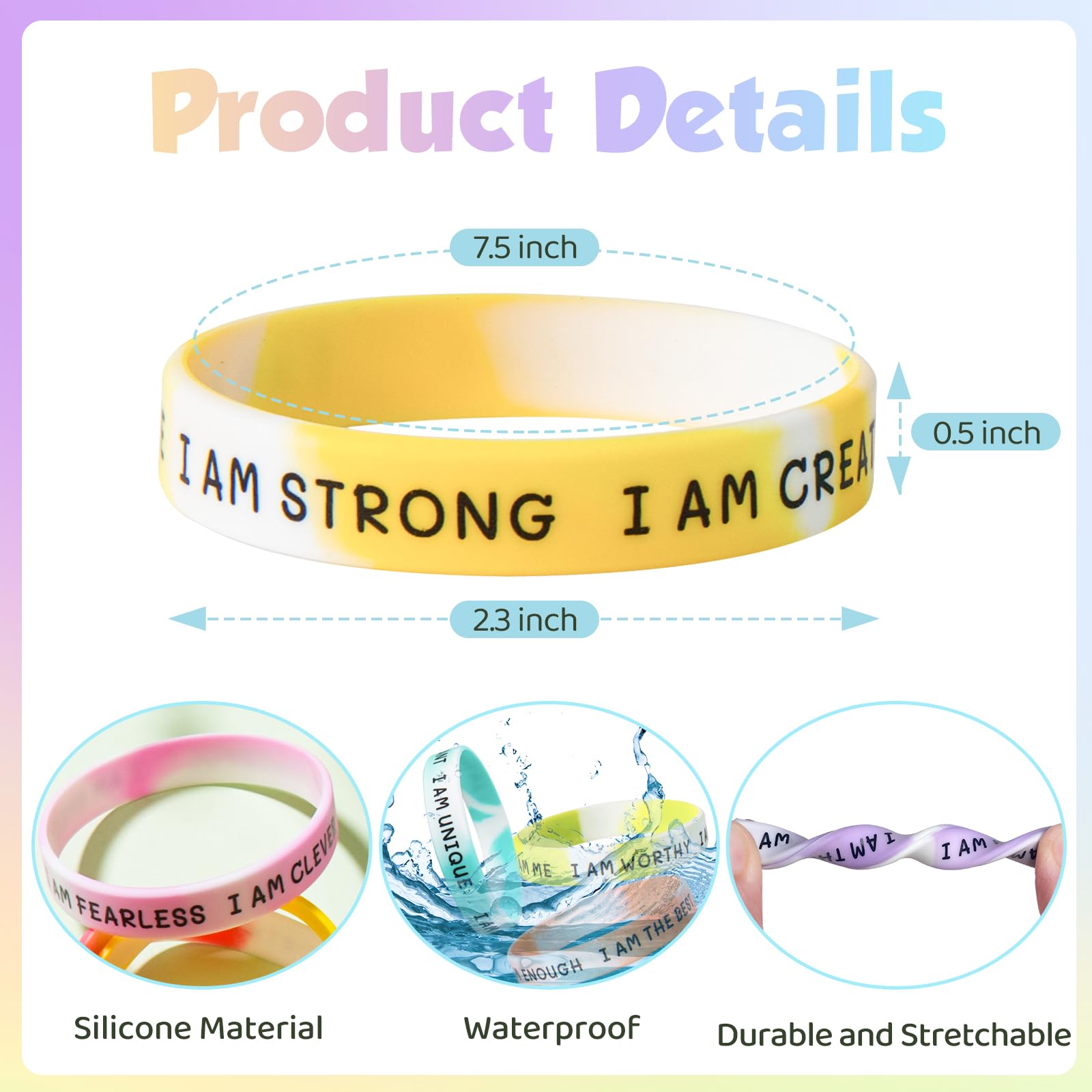KUCLIN back-to-school bracelet set in vivid swirl colors