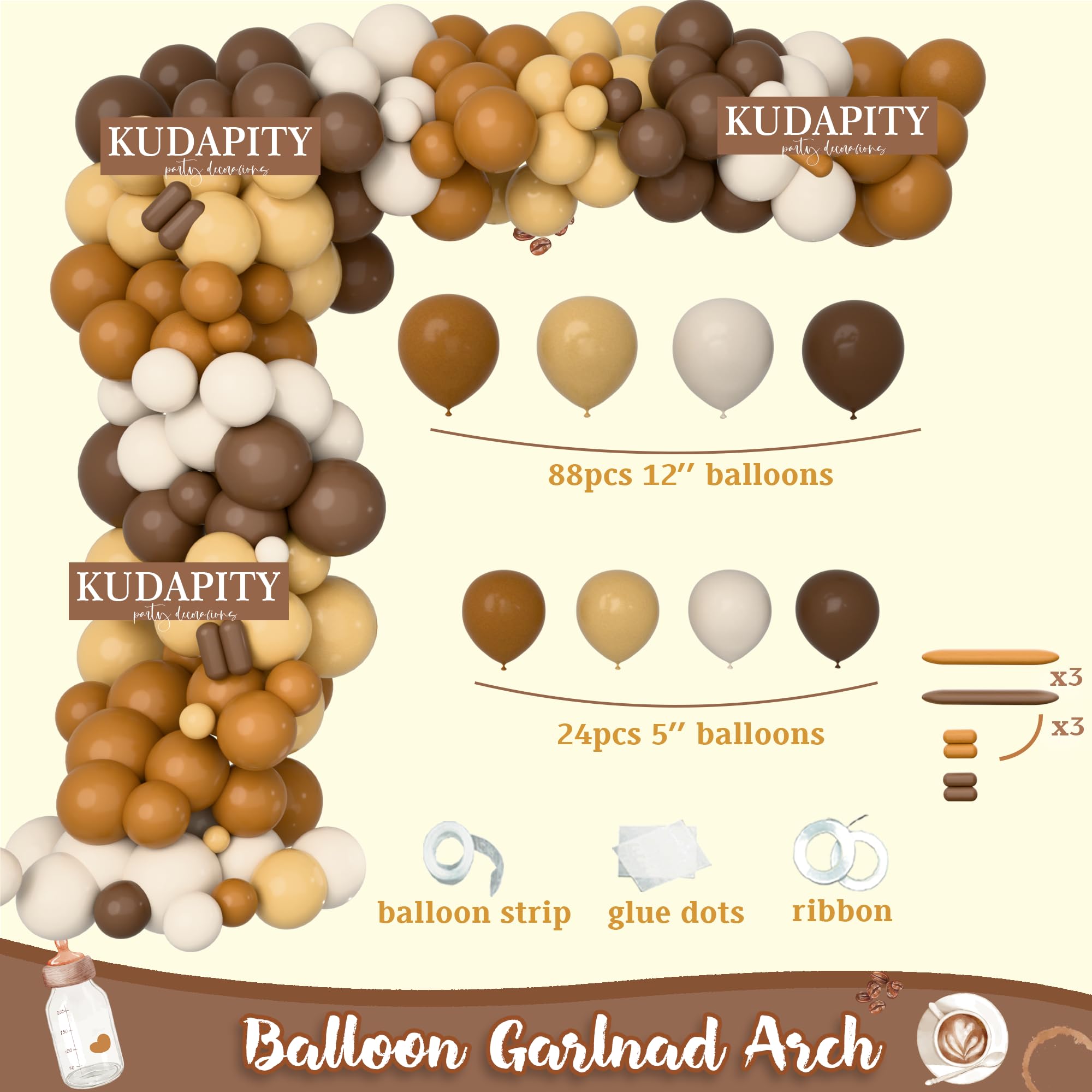 Kudapity latte-toned balloons elevate a café-inspired vibe for guests
