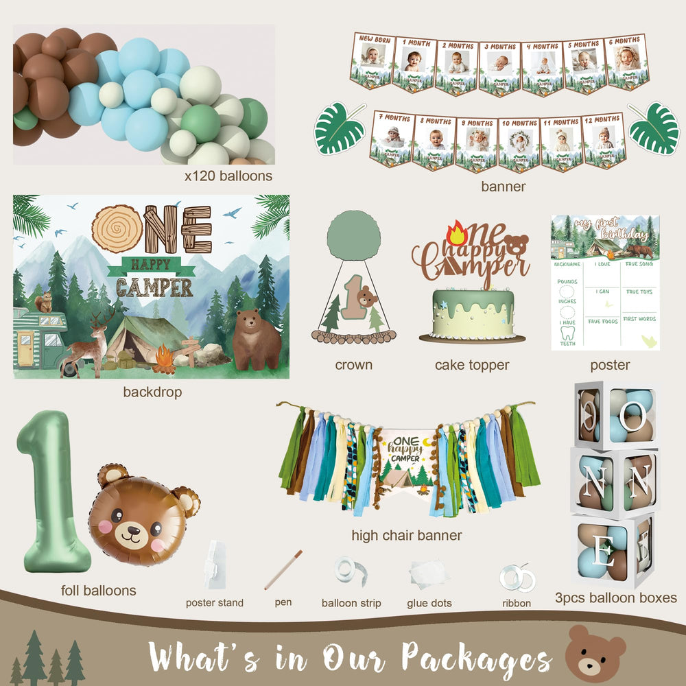 Kudapity One Happy Camper backdrop creates a forest photo wall