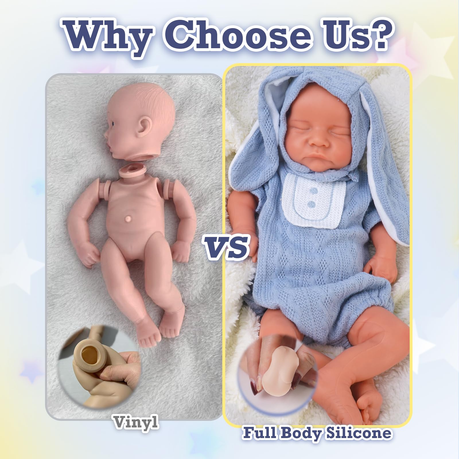 KUICEO silicone doll face with hand-drawn details and refined eyelashes