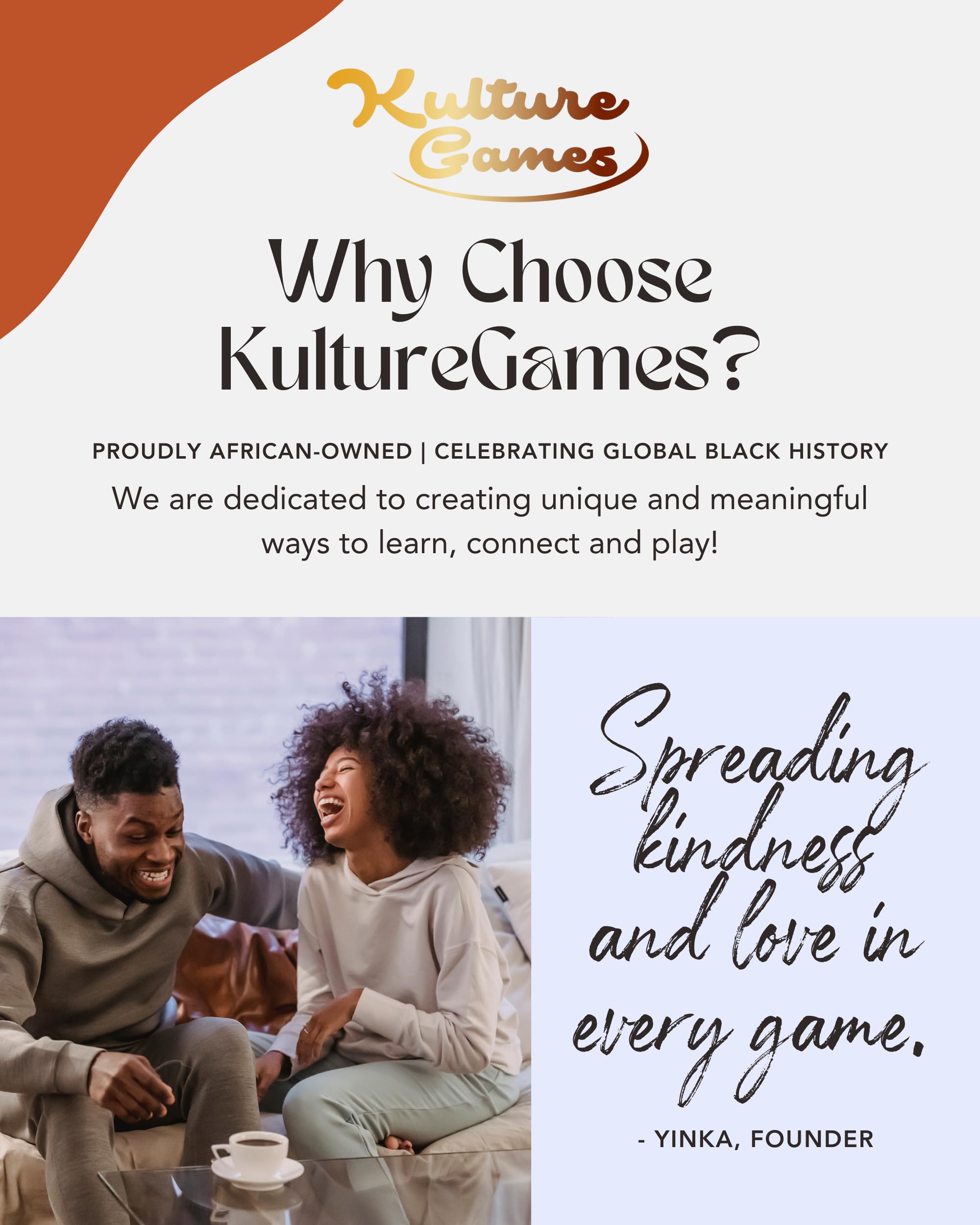 Kulture Games 10% donation – supports educational initiatives in underserved communities.
