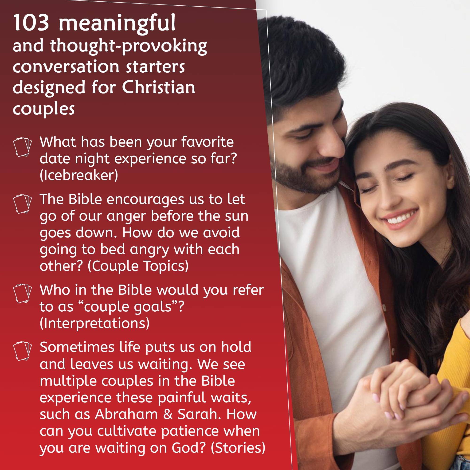 Kulture Games Christian Couples Edition card layout arranged for thoughtful discussion prompts.