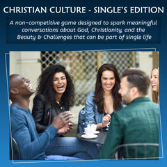 Kulture Games Christian Culture Singles Edition cards fanned for quick topic ideas.