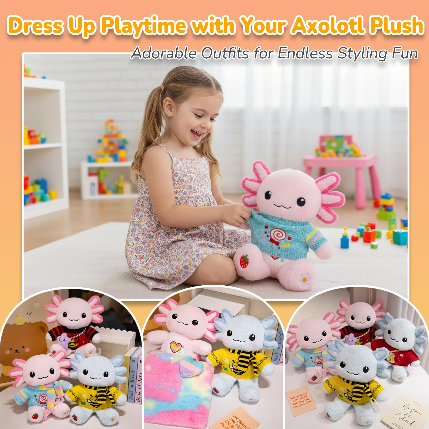 KUMANEKO pink axolotl plush, soft and cuddly for kids