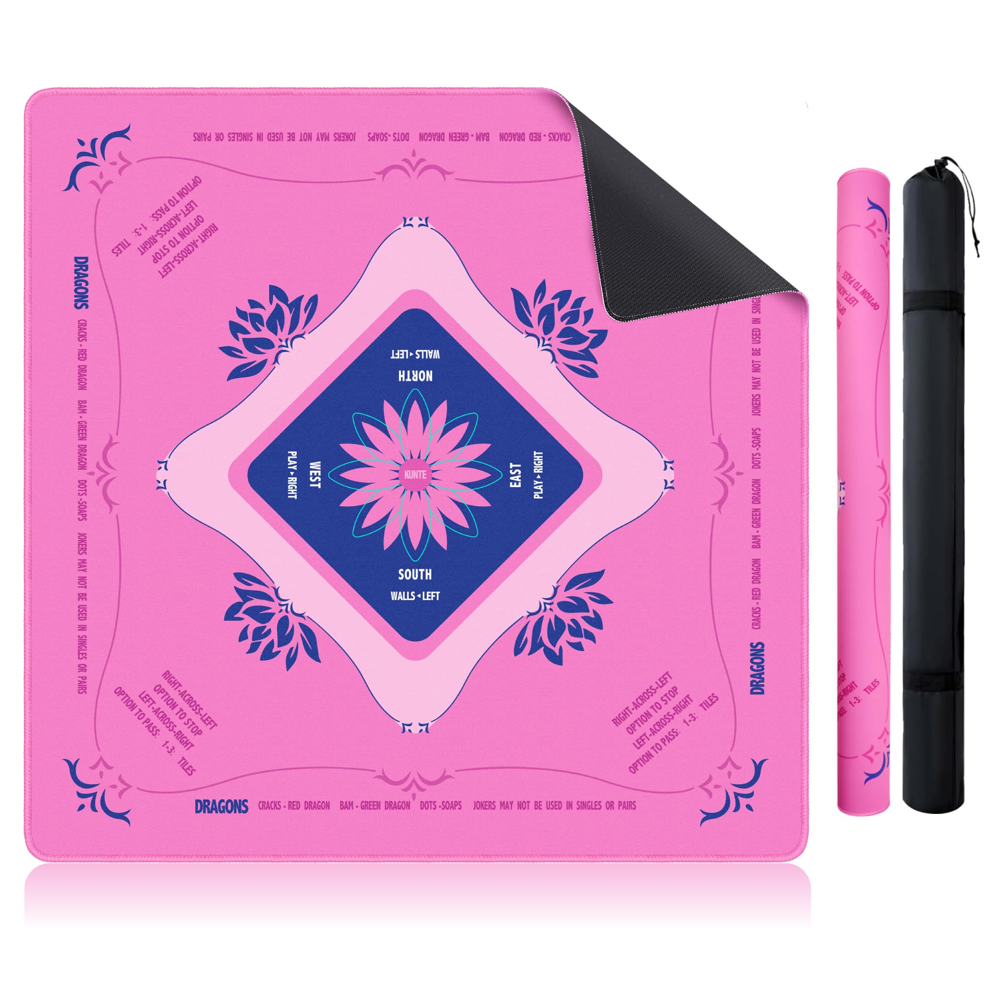 KUNTE Mahjong Mat with pink floral design on table for quiet gameplay