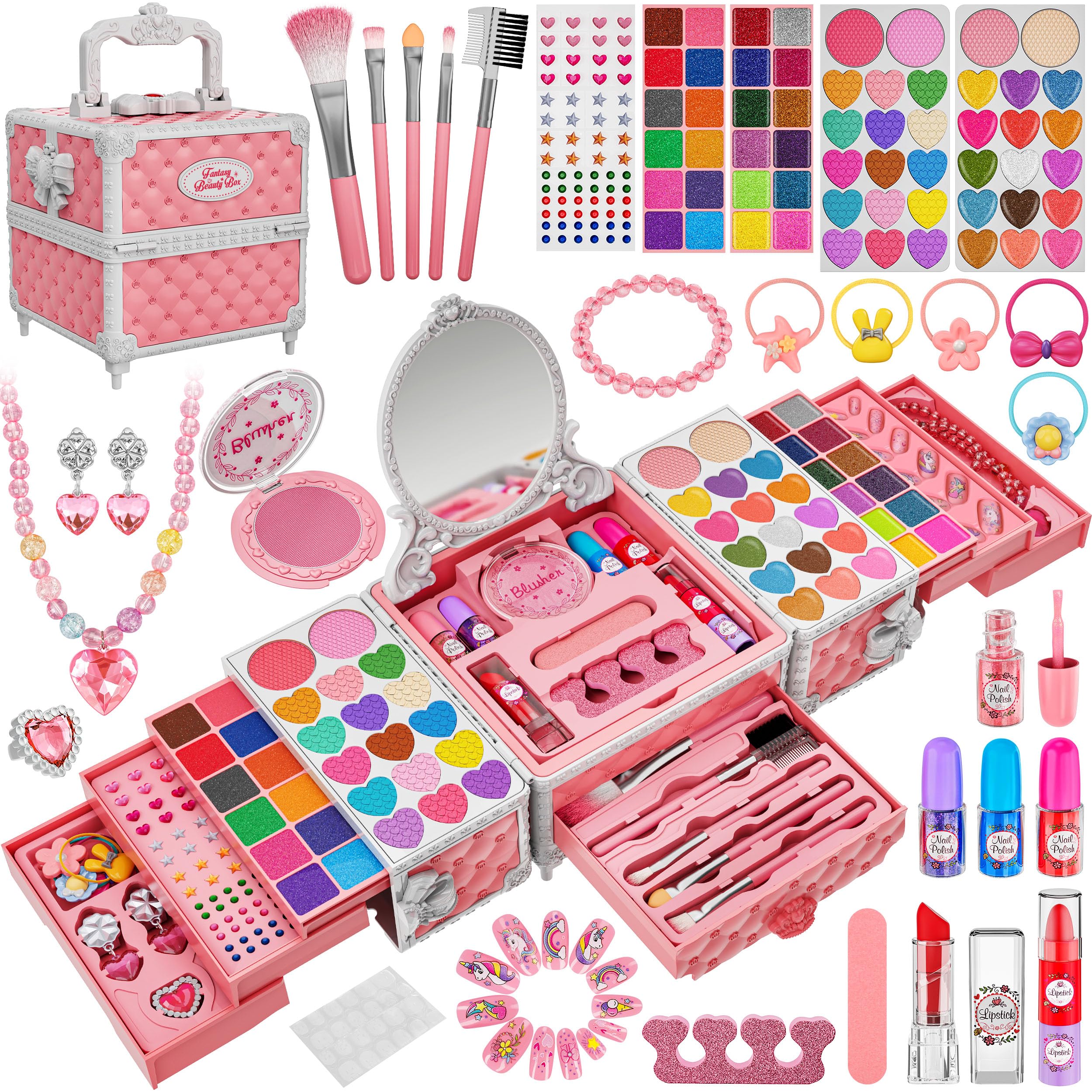 Kuovei makeup kit with mirror enables princess-ready imaginative play