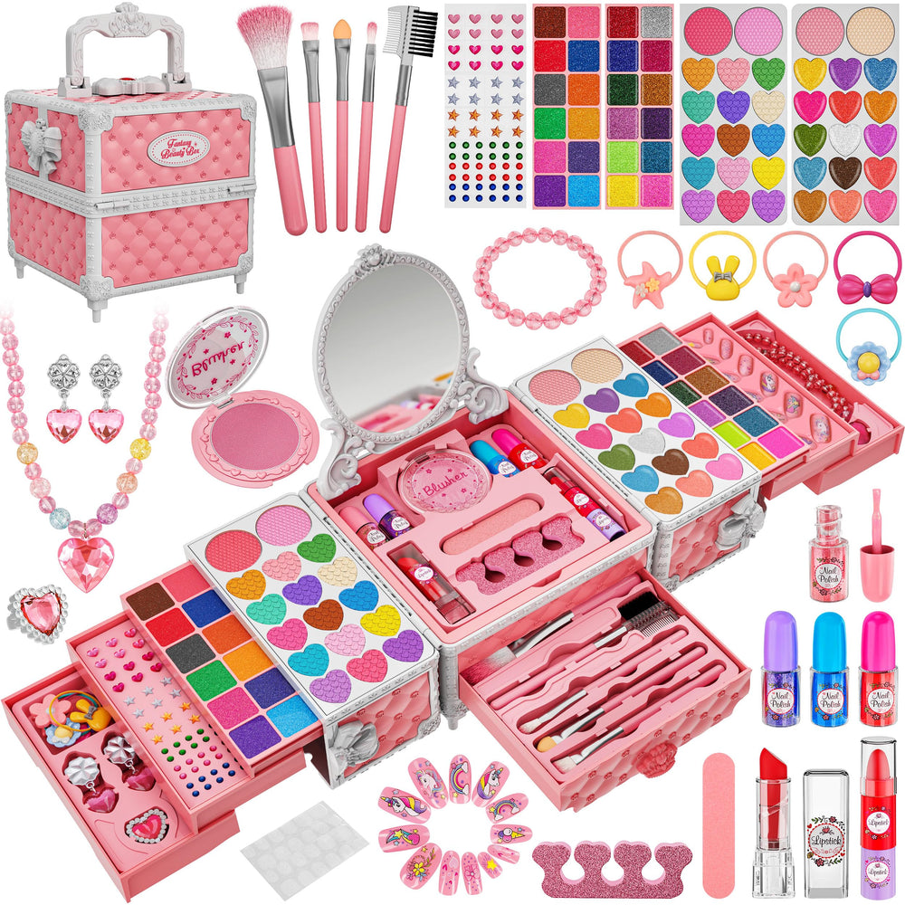 Kuovei makeup kit with mirror enables princess-ready imaginative play