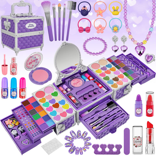 Kuovei 99-piece kids makeup kit with mirror for pretend play and creative expression