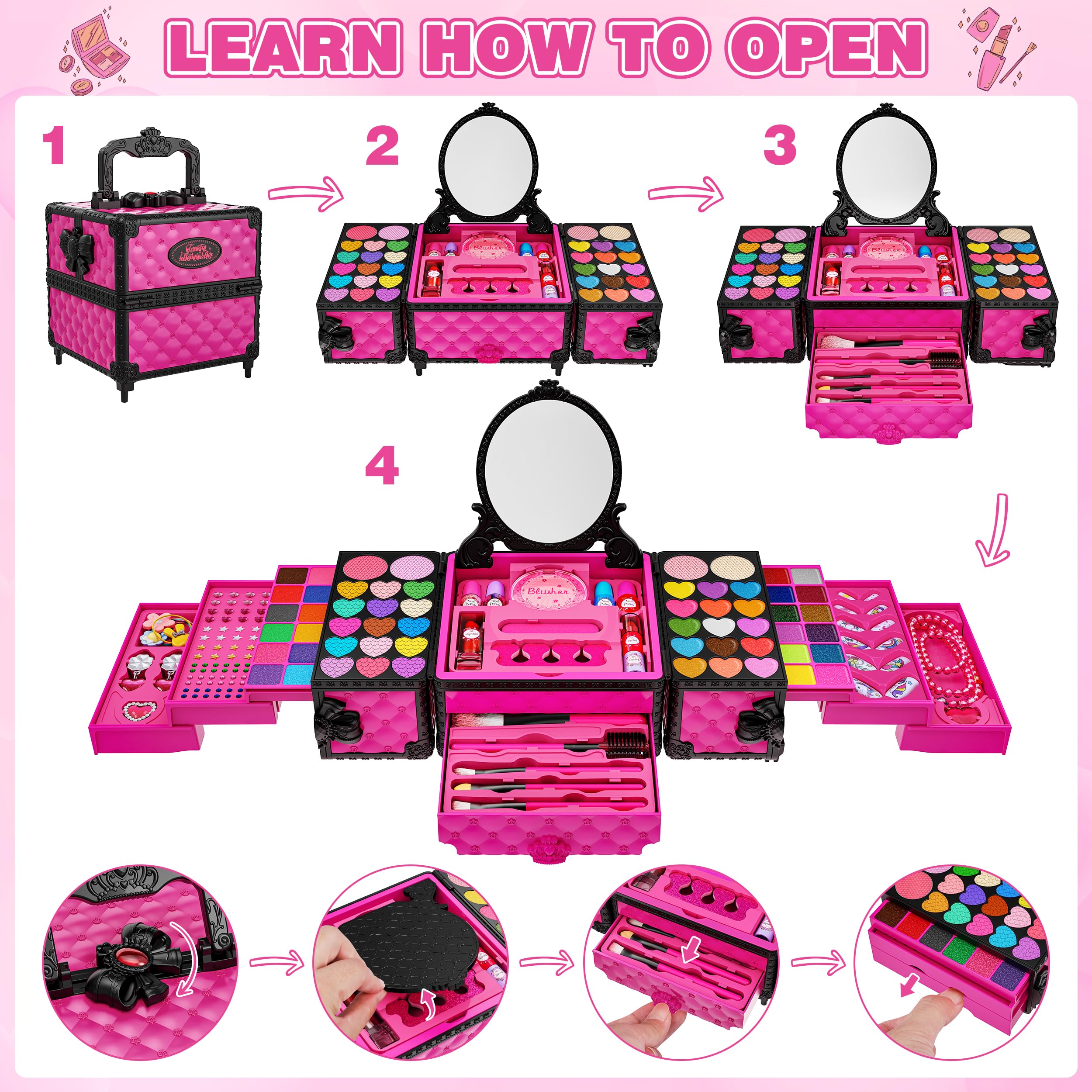 Kuovei nail patches and polish add cute details for pretend spa sessions.