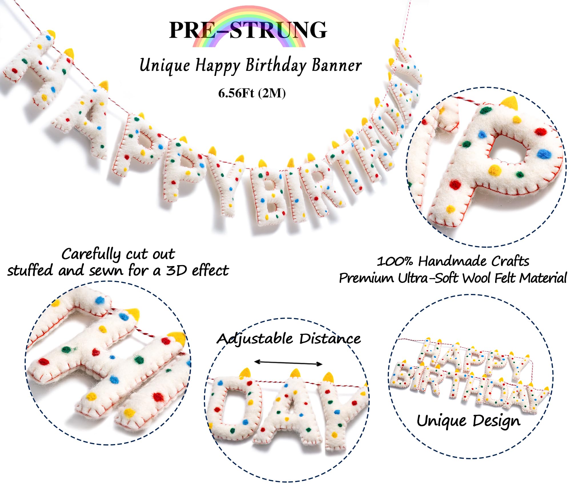 KUQJJQU rainbow felt ball garland adds colorful ambience to celebrations.