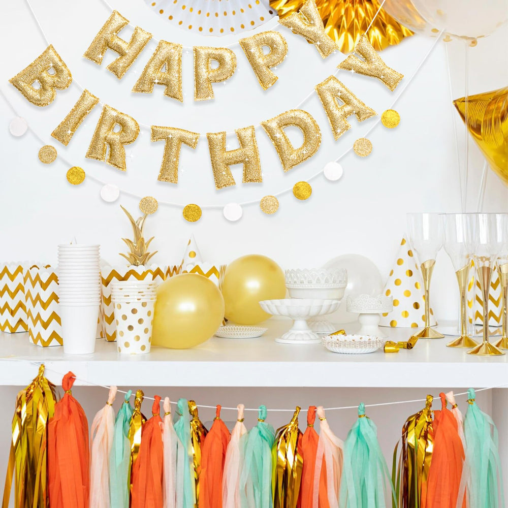 KUQJJQU metallic gold decor enhances any party theme with shimmer.