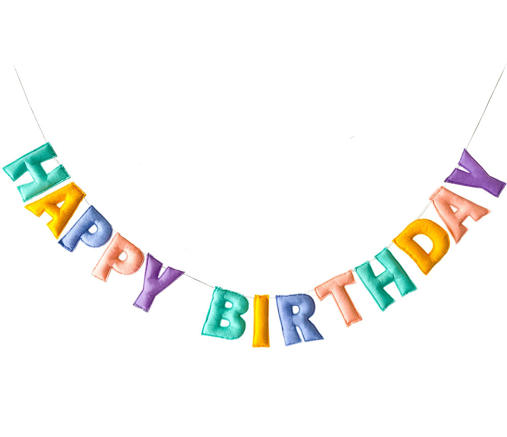 KUQJJQU pre-strung Happy Birthday banner with pastel letters, quick hang for celebrations.