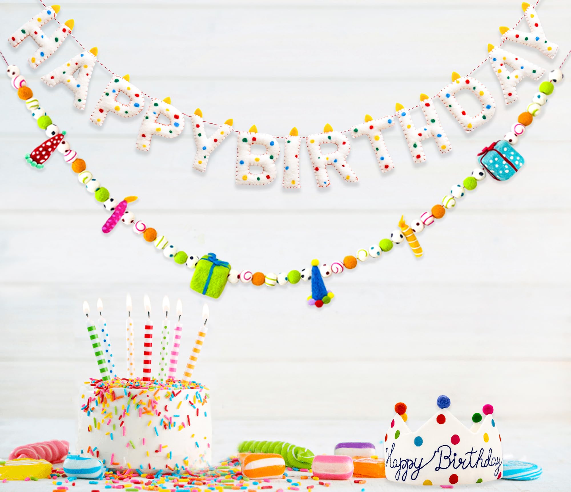 KUQJJQU wool felt 3D letters banner for vibrant birthday backdrops.