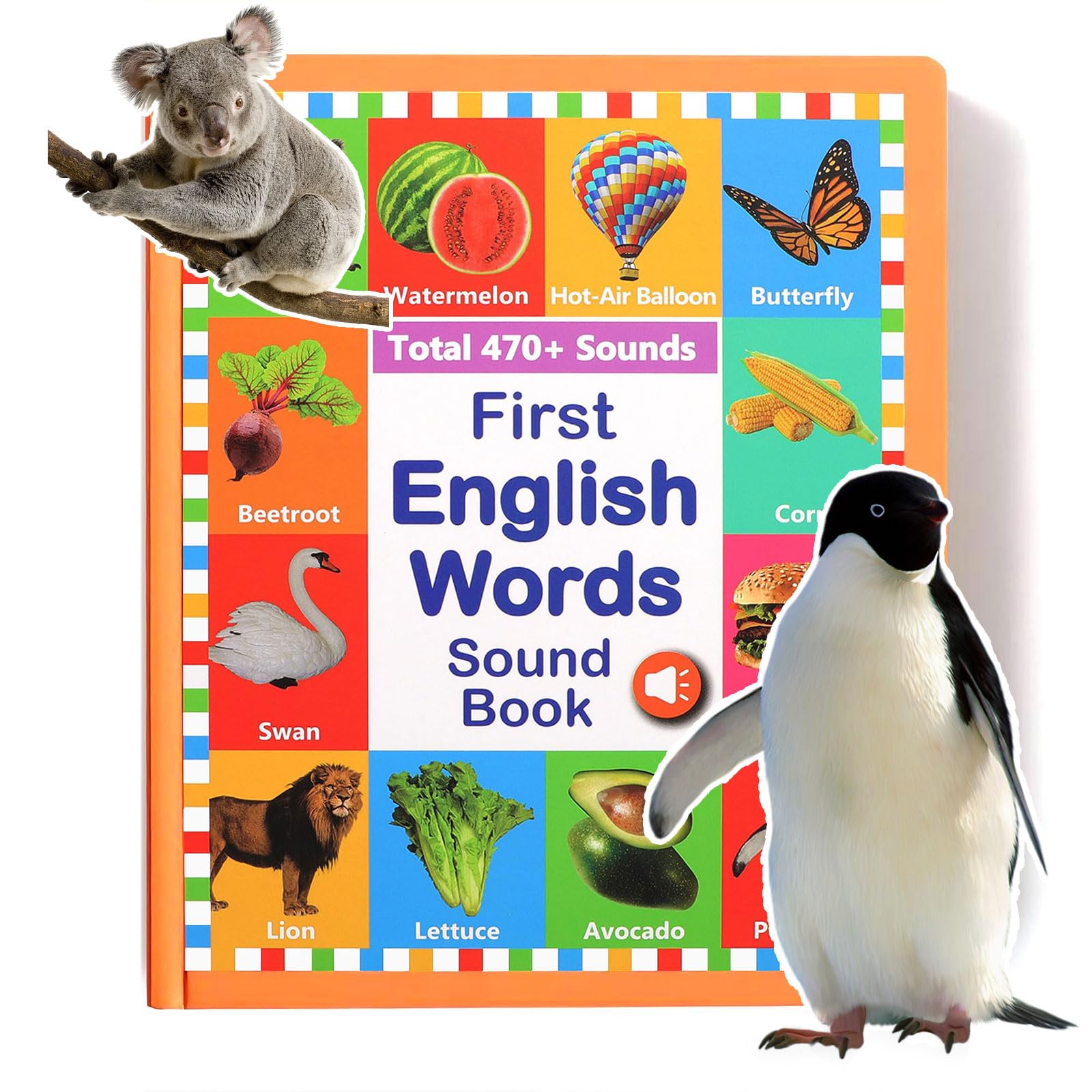 Kuriory English Words Sound Book cover offers colorful interactive learning for toddlers.