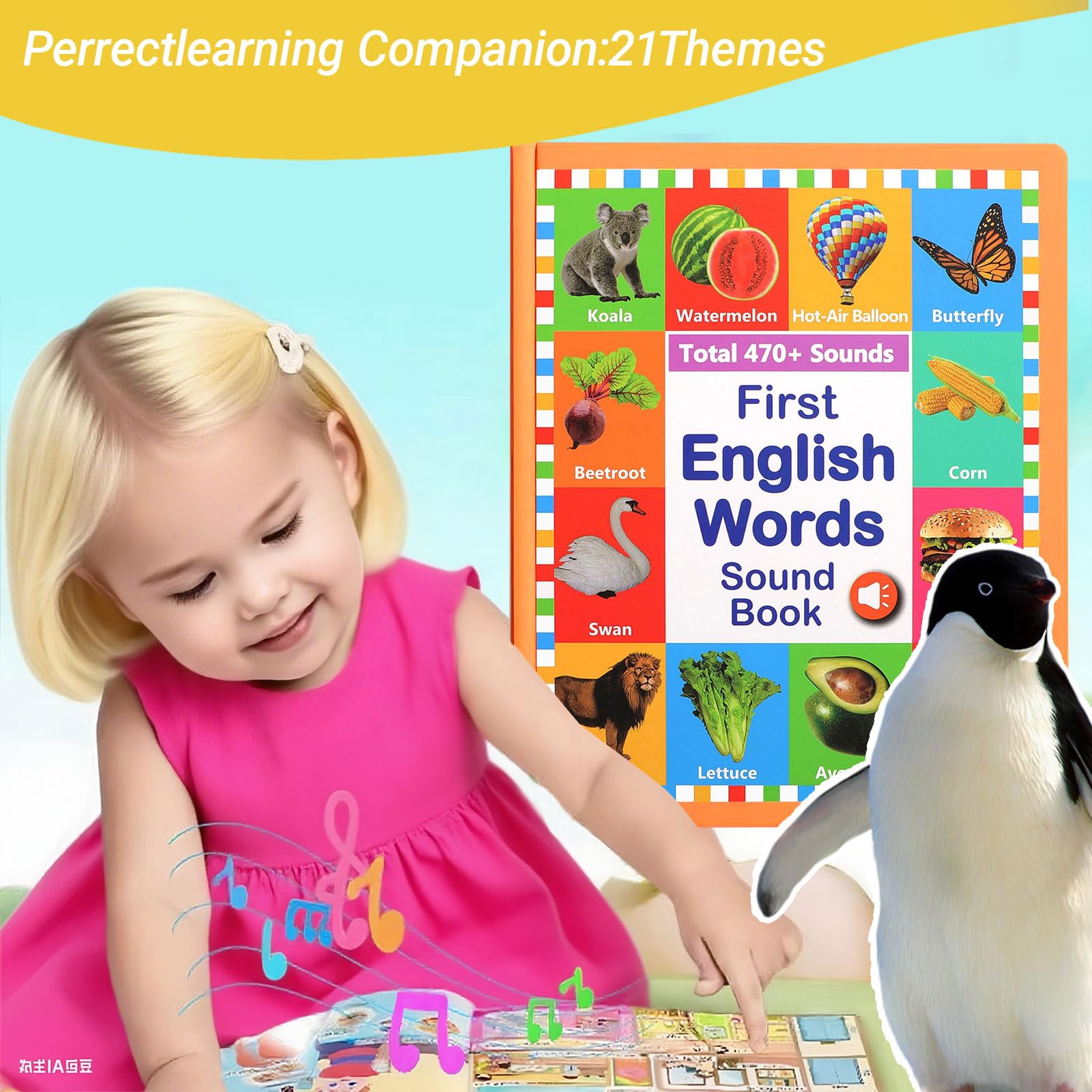 Kuriory English Words Sound Book soft edges and durability provide safe travel.