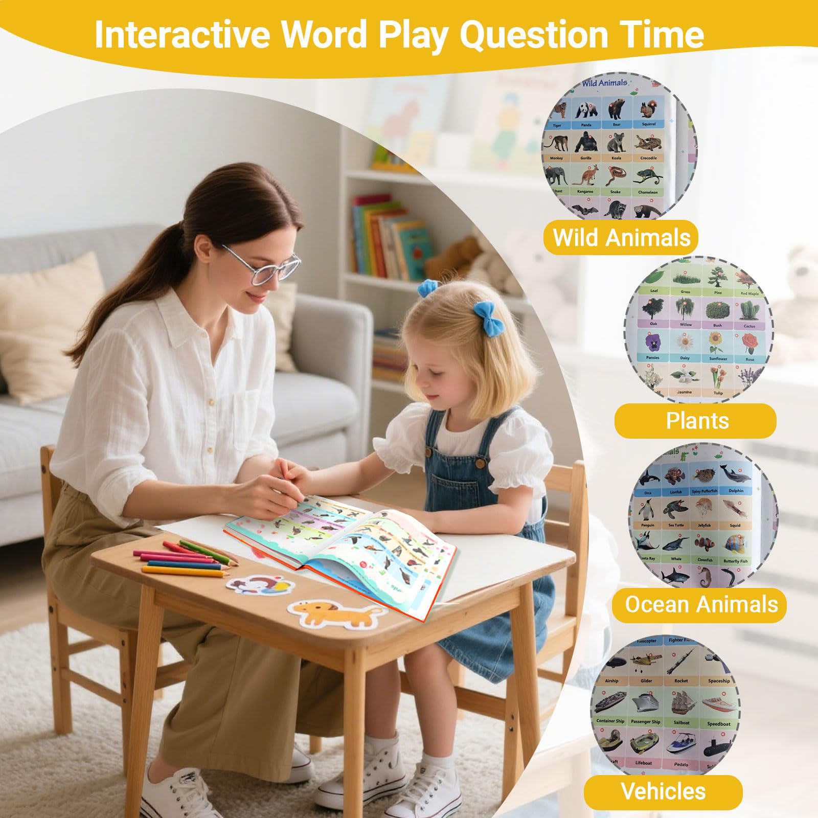 Kuriory English Words Sound Book vehicles section supports expressive language learning.