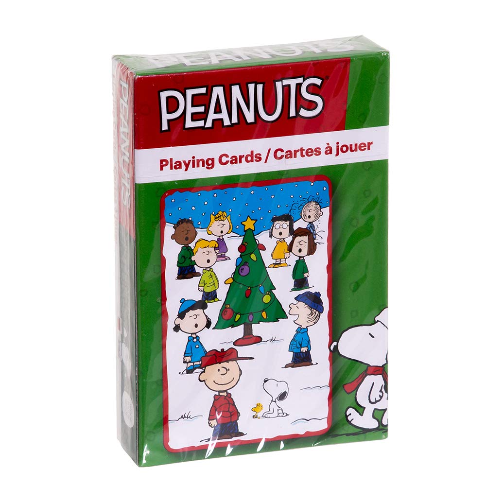 Kurt S. Adler Peanuts playing cards deck spread on table for family game night