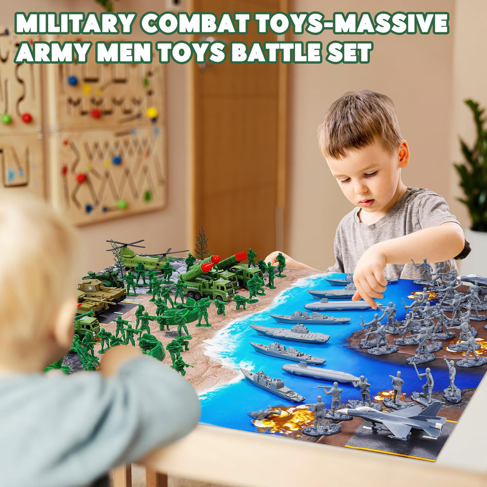 Kusntin army figures and gear encourage social play and teamwork.