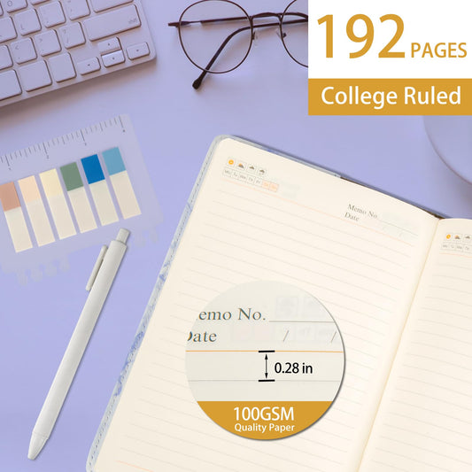 Purple locked diary open to reveal 192 college ruled pages for notes and ideas