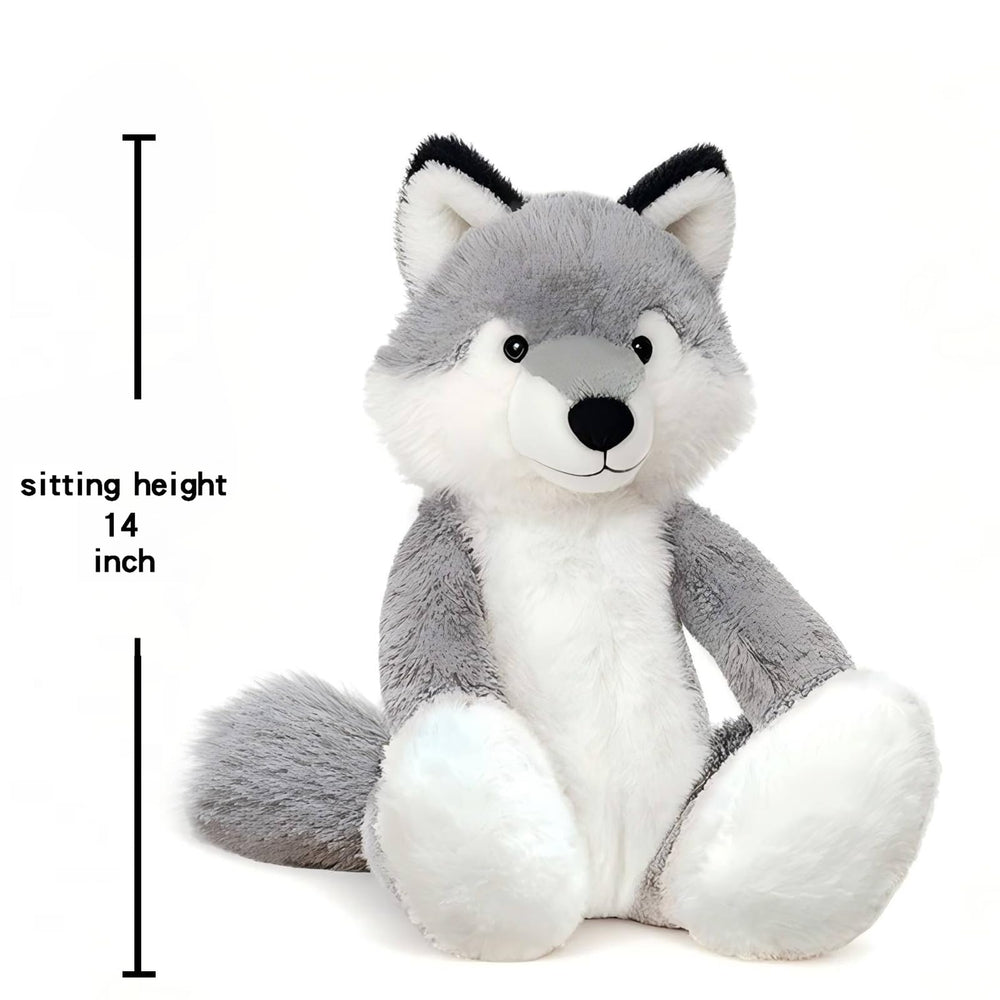 KUUDESOXX Wolf Stuffed Animal on shelf brightens kids' bedroom corners.