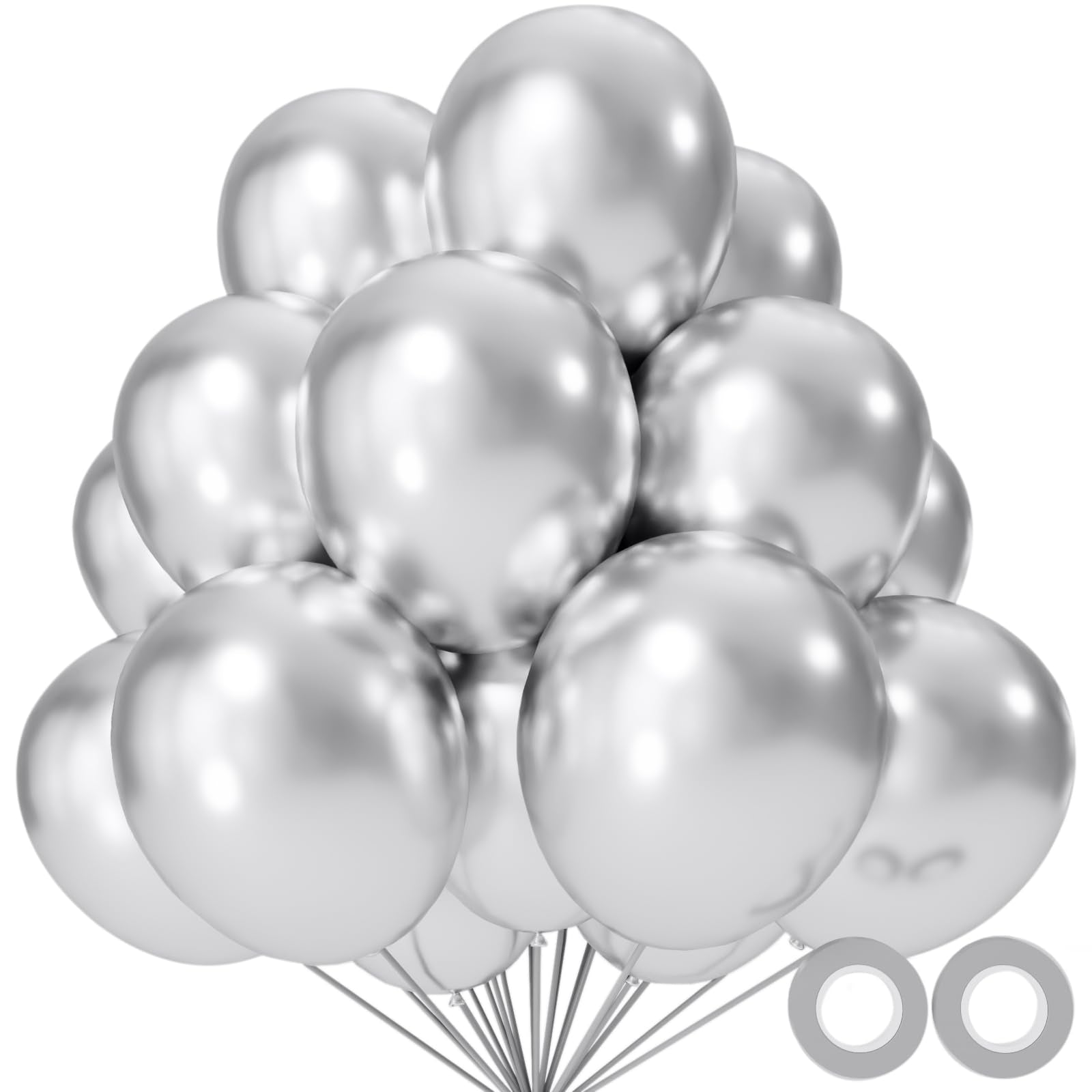 KUULBELA 110pcs metallic silver balloons ready for party decoration and arch ideas.