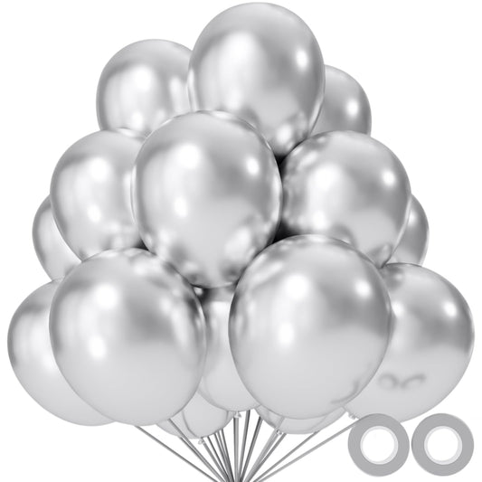 KUULBELA 110pcs metallic silver balloons ready for party decoration and arch ideas.