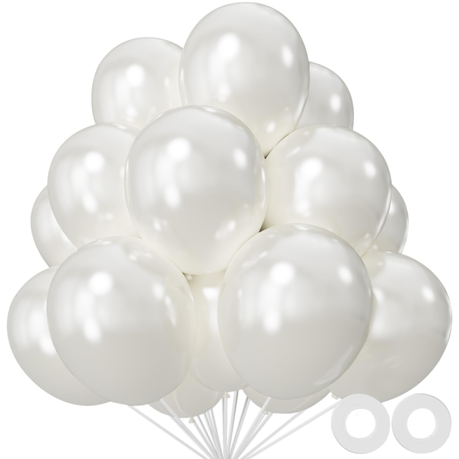 KUULBELA pearl white 12-inch balloons ready for elegant party decor, 110-pack.