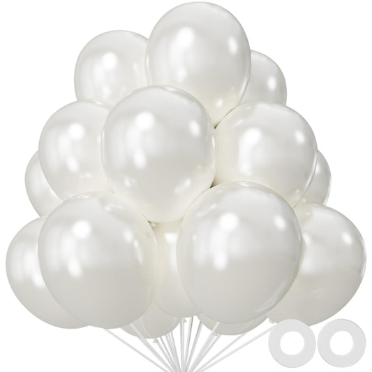 KUULBELA pearl white 12-inch balloons ready for elegant party decor, 110-pack.