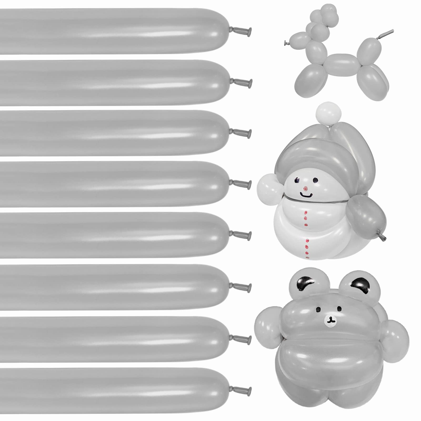 KUULBELA 260 skinny silver balloons for elegant wedding decor and party styling.