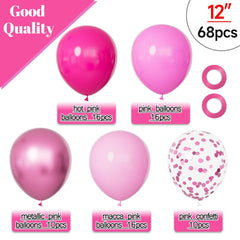 KUULBELA hot pink balloons 12in bright color accent for birthdays and parties.
