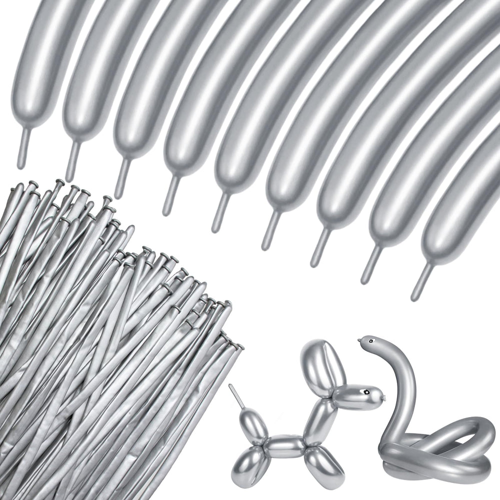 KUULBELA metallic silver long balloon for DIY animal shapes and party decor.