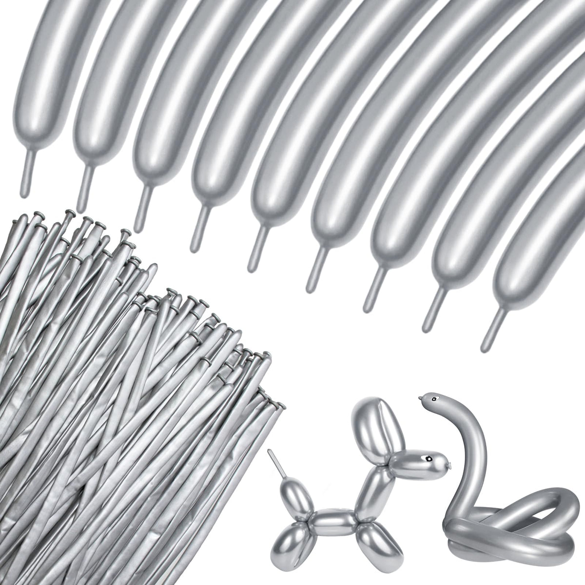 KUULBELA metallic silver long balloon for DIY animal shapes and party decor.
