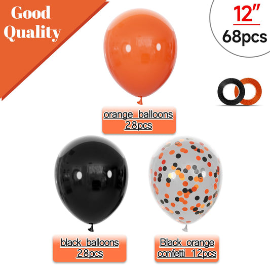 KUULBELA orange and black balloons, 12-inch, ideal for bold graduation or spooky themes.